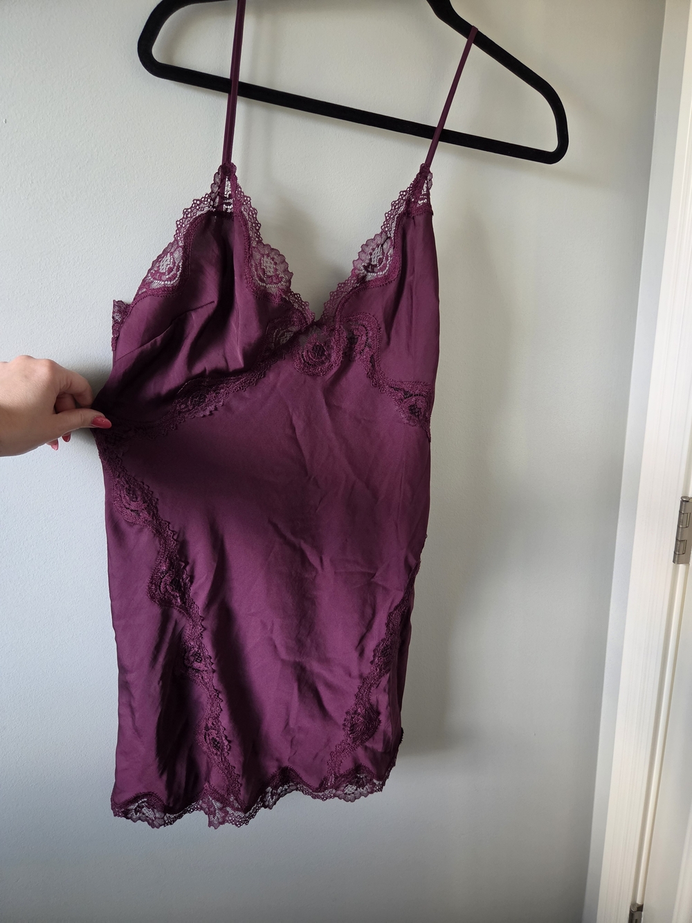 Victoria's Secret Plum Lace Trim Satin Chemise